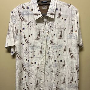 Bohio 55%linen nautical print button shirt